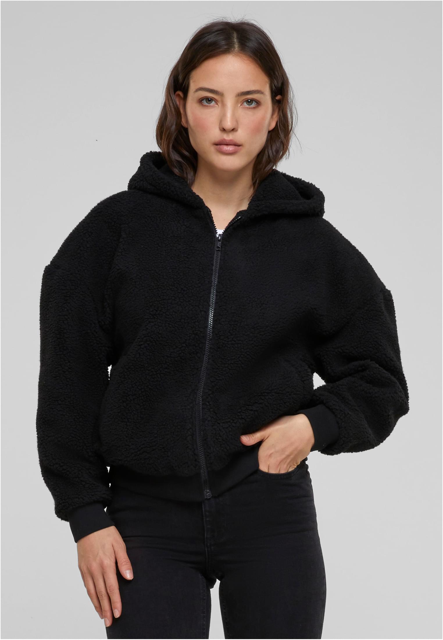 Women&#039;s Oversized Sweatshirt Sherpa Zip Hoody Black