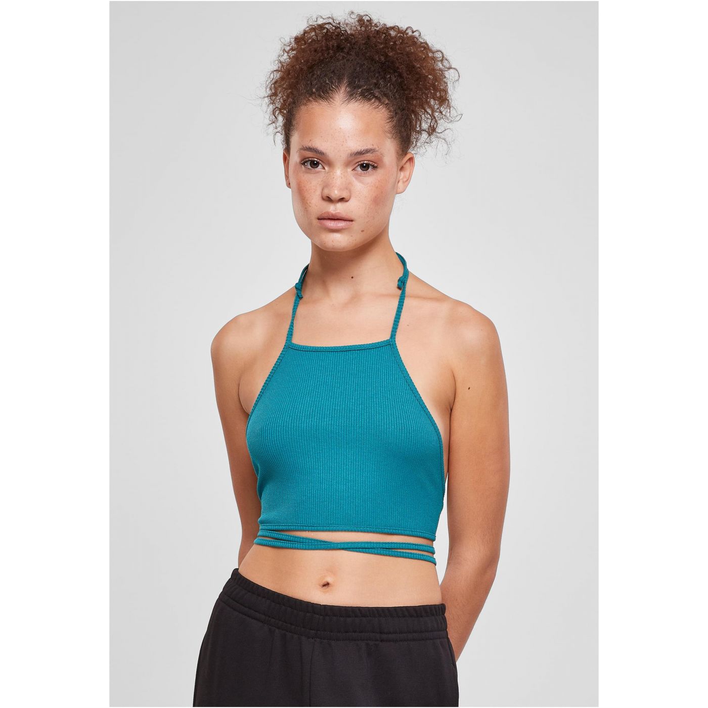 Ladies Rib Trapeze Cropped Top Akvarel