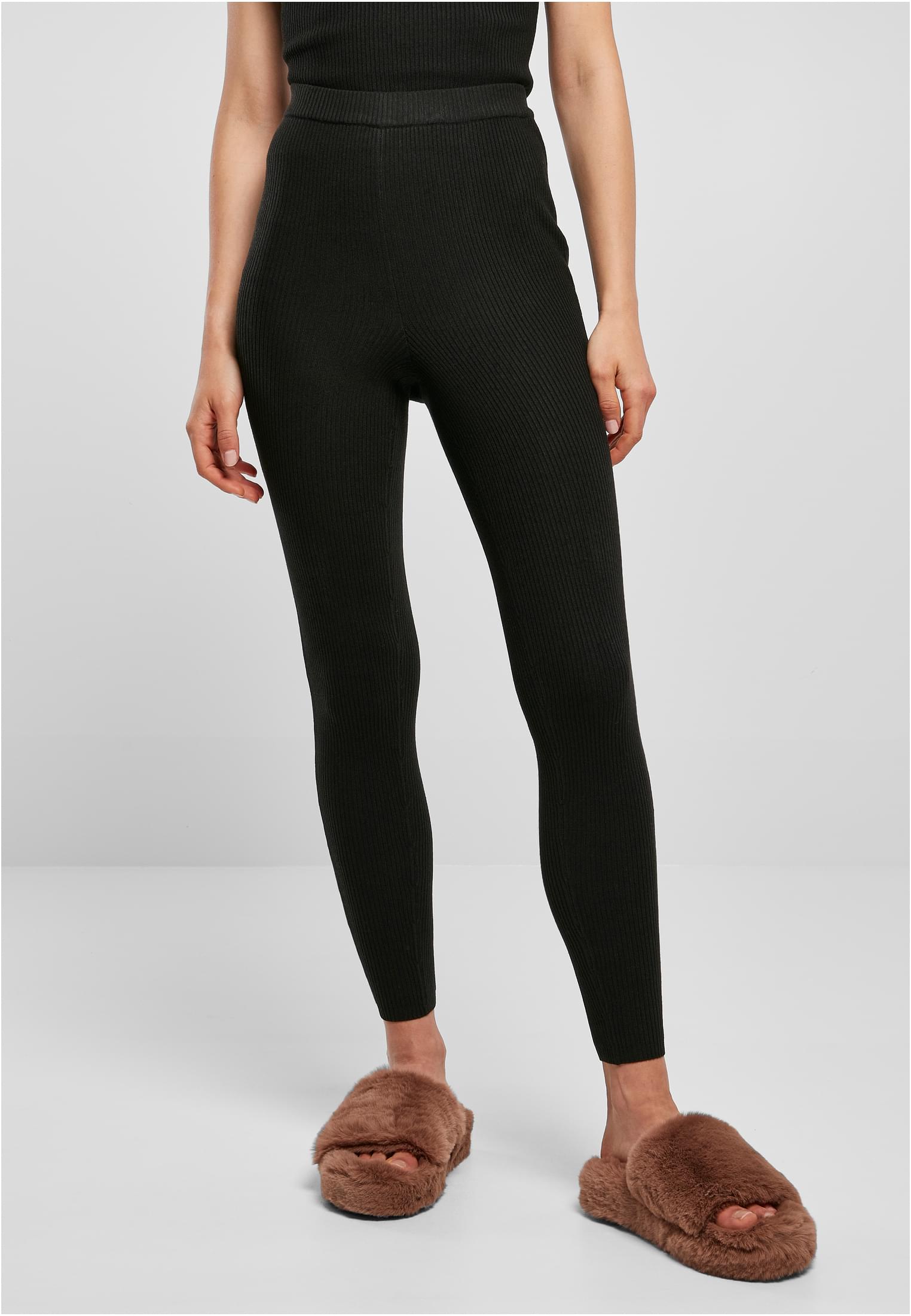 Women's Leggings With Ribbed Knit Black