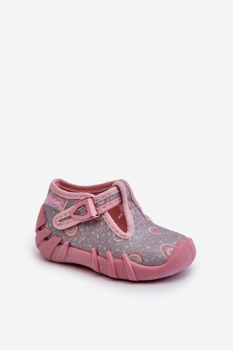 Comfortable children's slippers BEFADO grey and pink