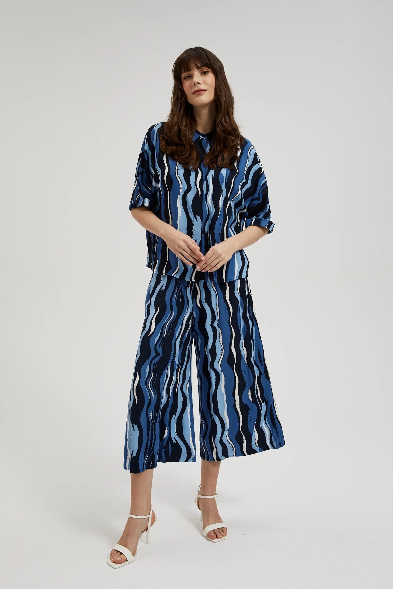 Women's trousers with MOODO pattern - navy blue