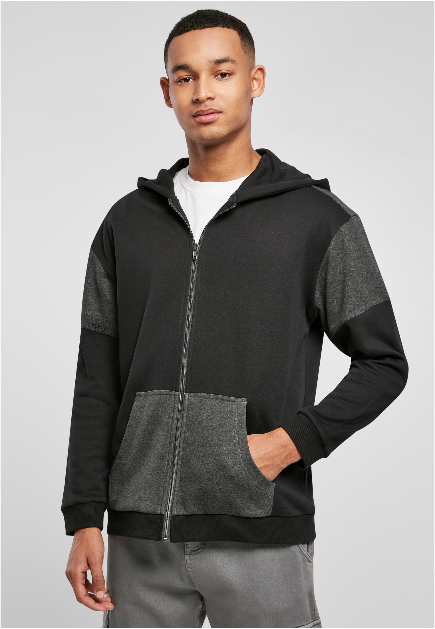 Oversized Patch Zip Hoody Black/Charcoal