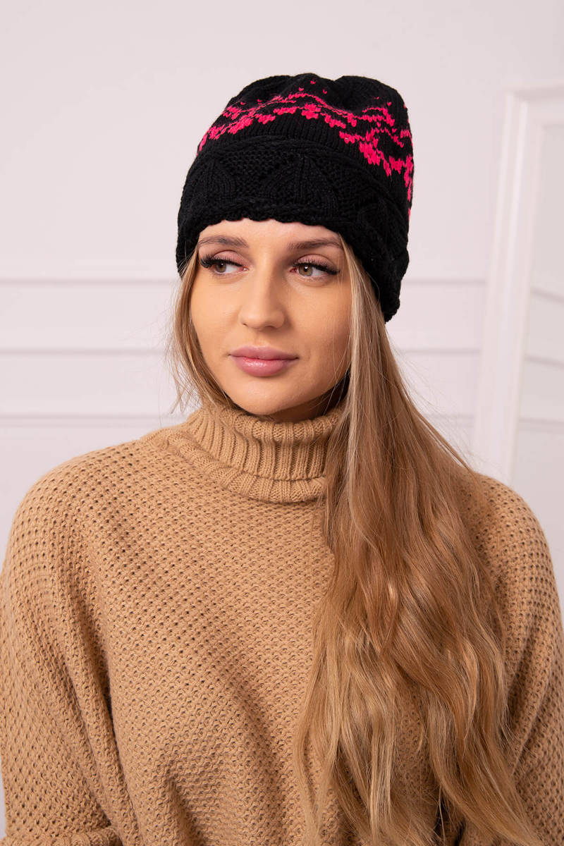 Ladies beanie Kira K374 black+pink