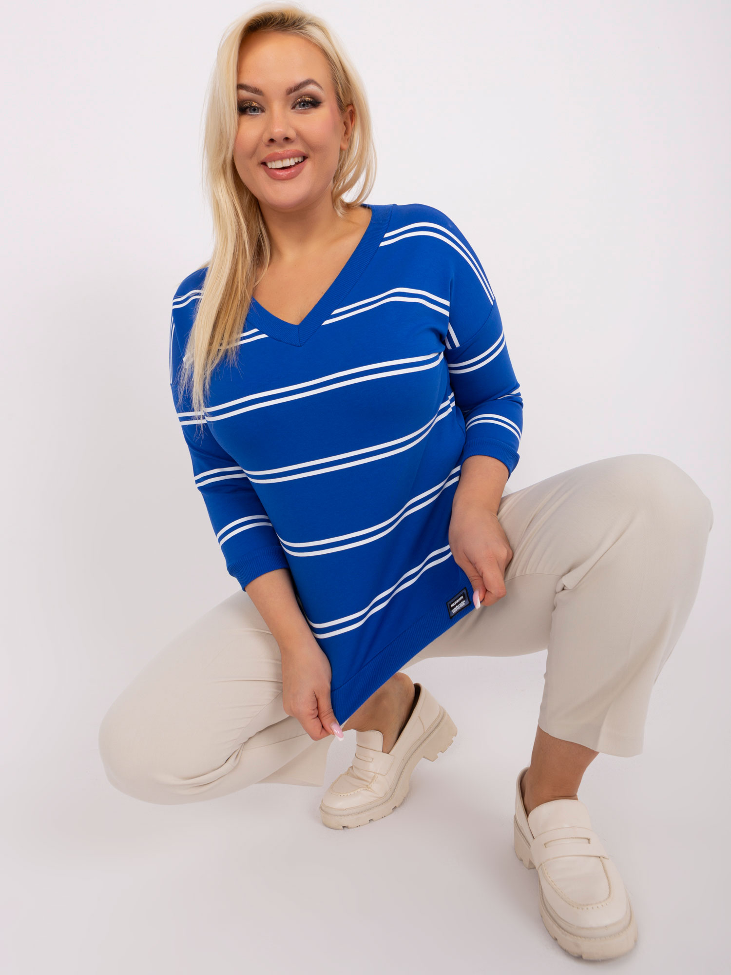 Cobalt Blue Plus Size Blouse With Neckline