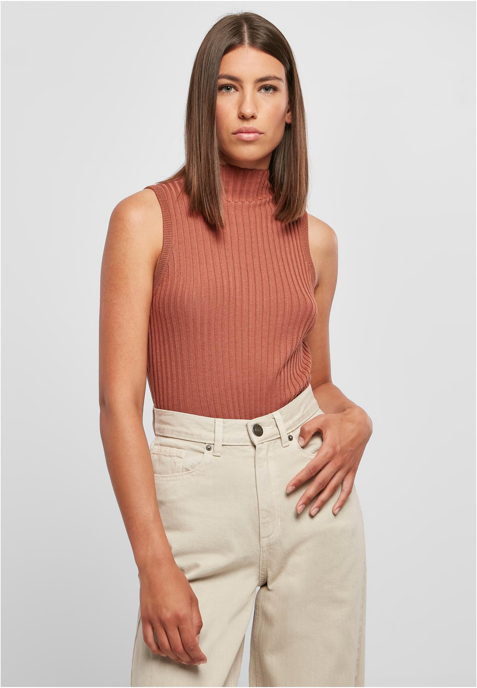 Women's Ribbed Sleeveless Knit Made Of Terracotta