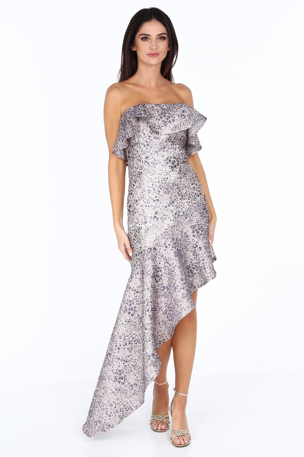Dress with asymmetrical hem, dark blue / silver
