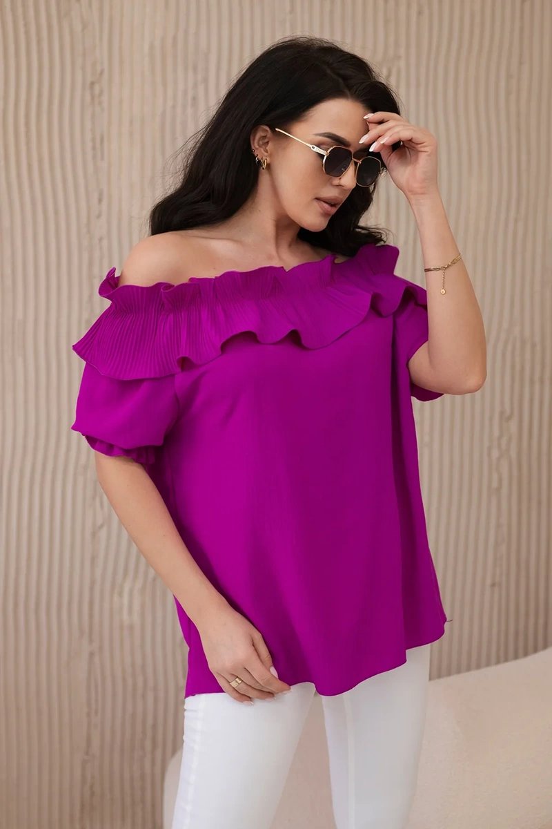 Spanish blouse with decorative ruffle dark purple