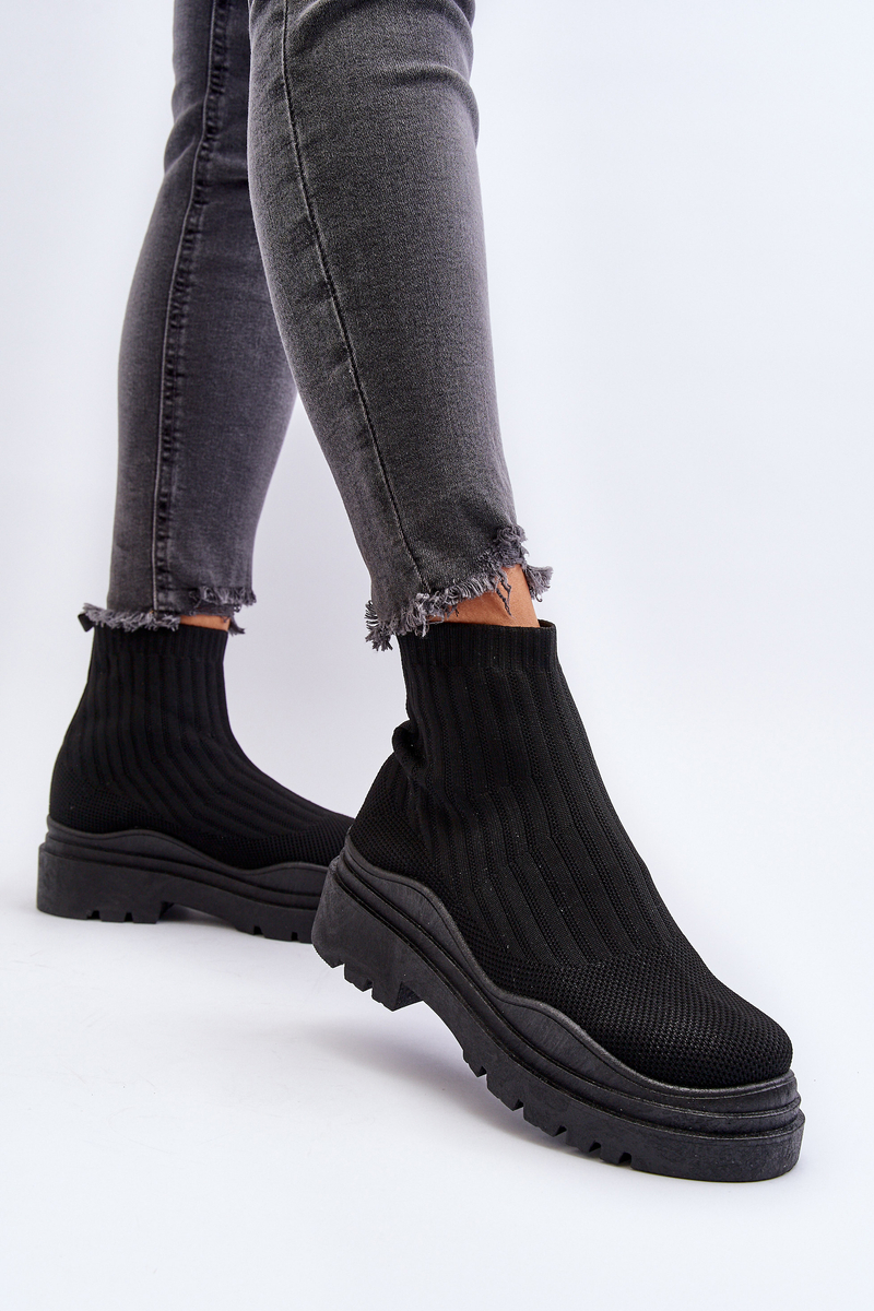 Levně Dámské černé nazouvací ponožkové boty Elipara na masivní podrážce