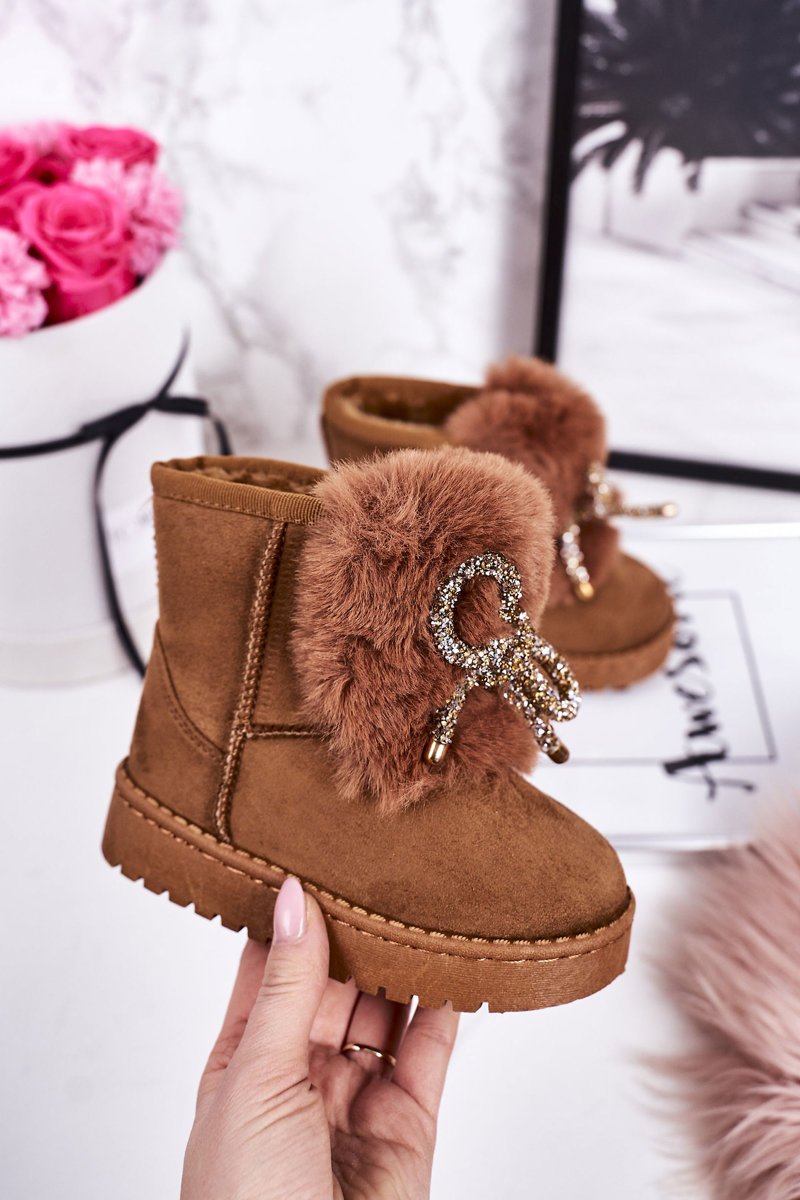 Deti Zimná obuv - Children's Snow Boots Insulated With Fur Suede Camel Amelia