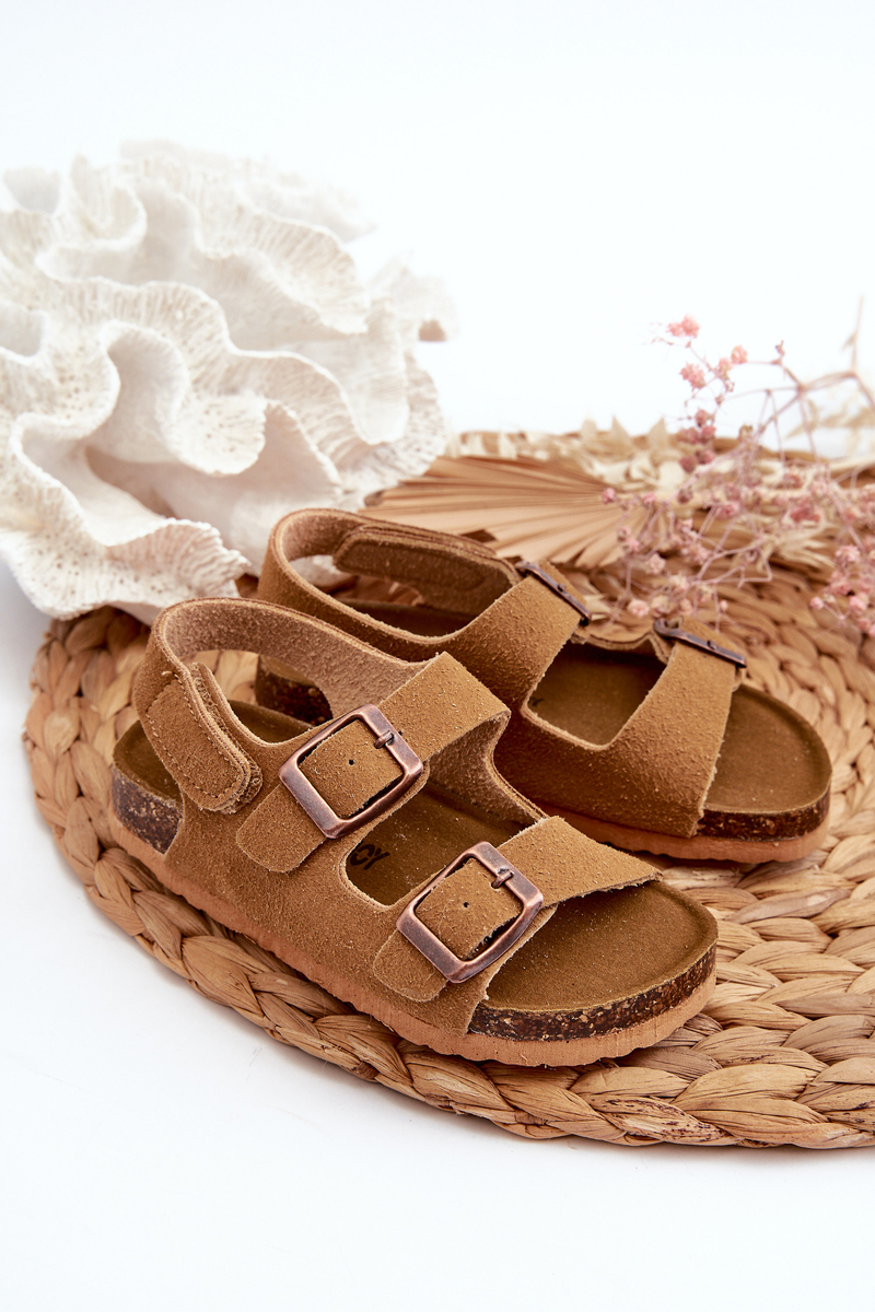 Children's sandals on a cork platform, Velcro fastening, Camel Rorria