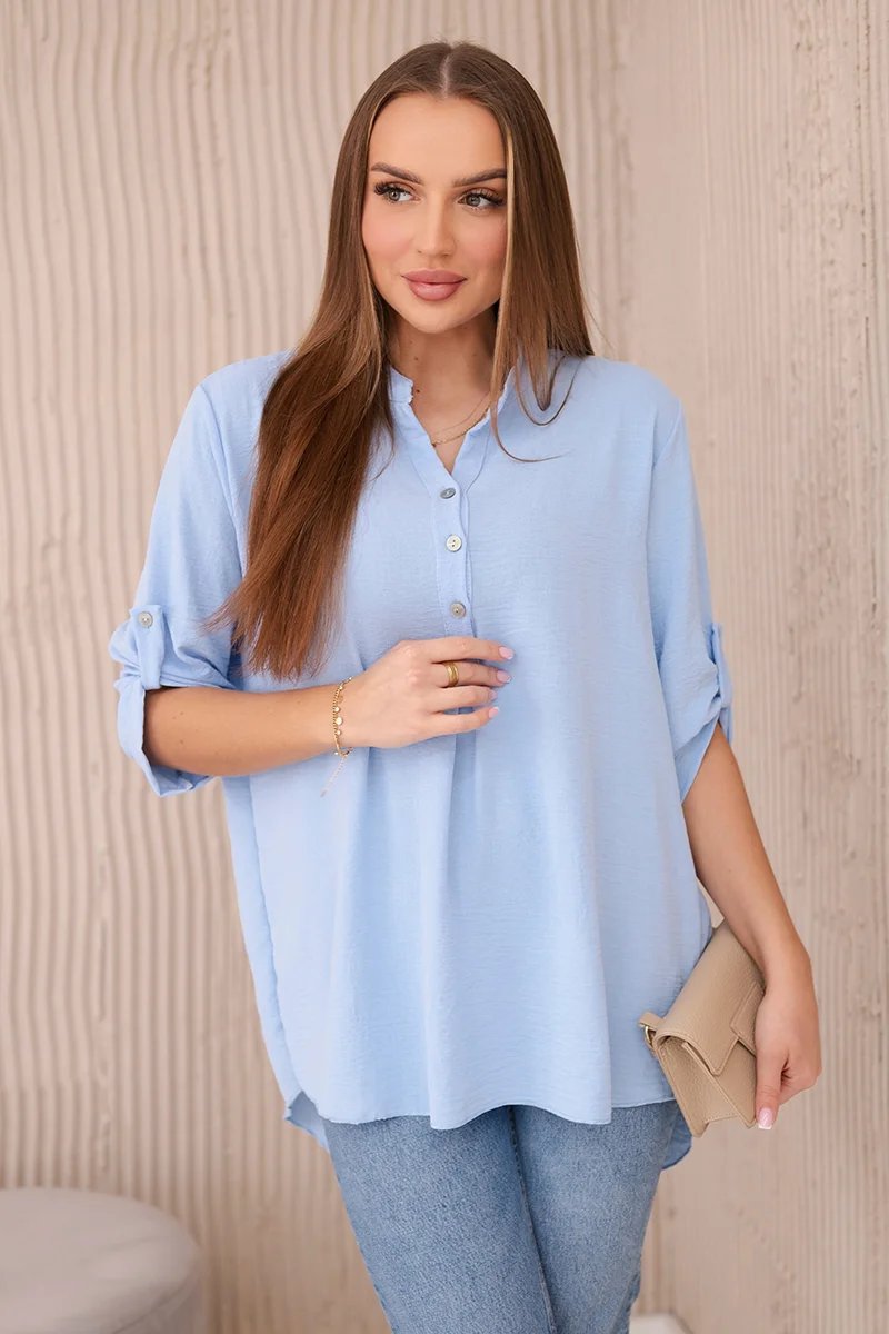 Blouse with a longer back blue