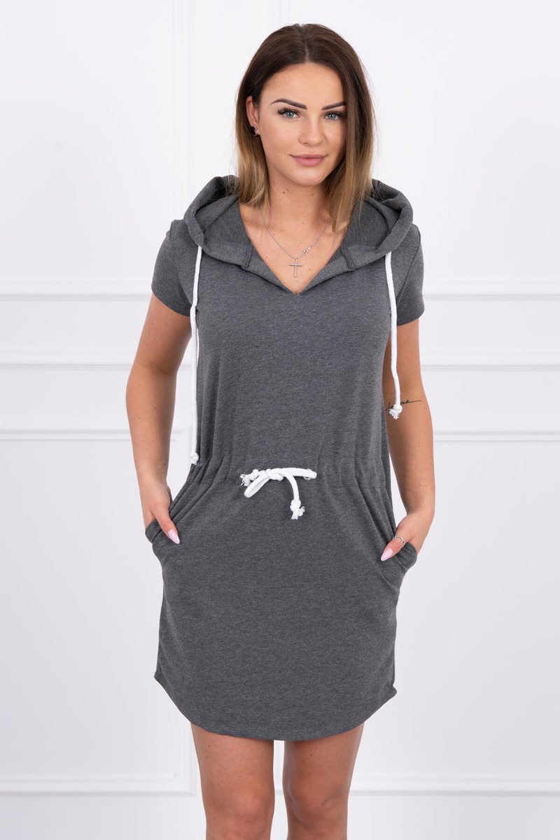 Tied dress with a hood of graphite melange