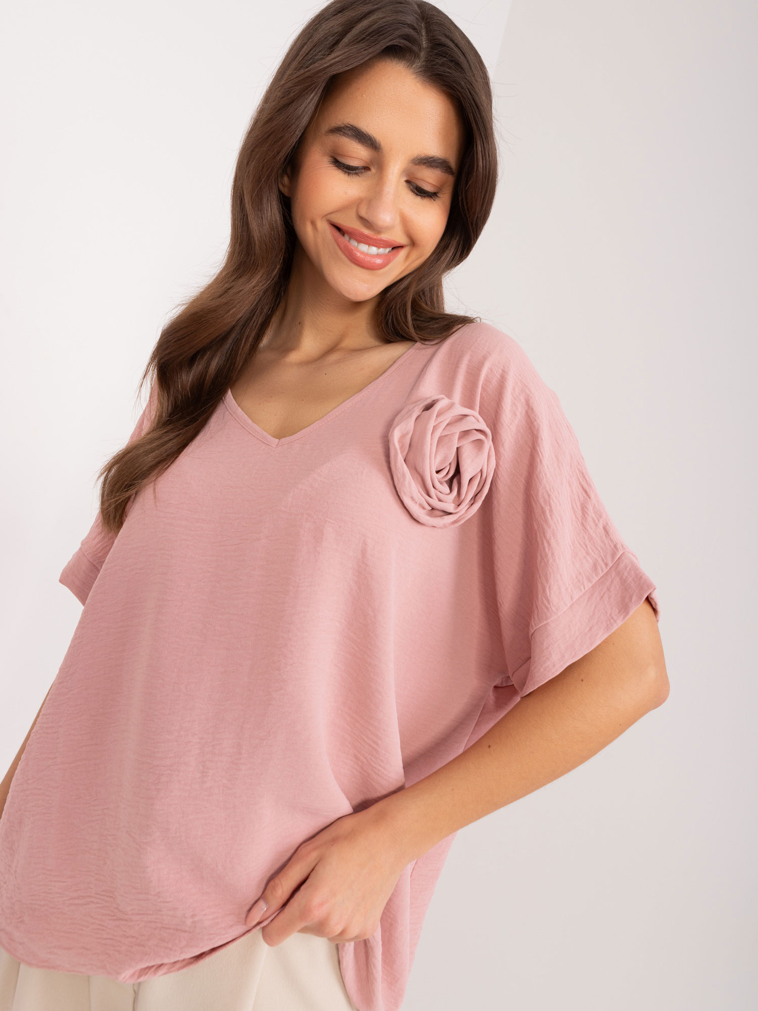 Dusty pink oversize neckline blouse