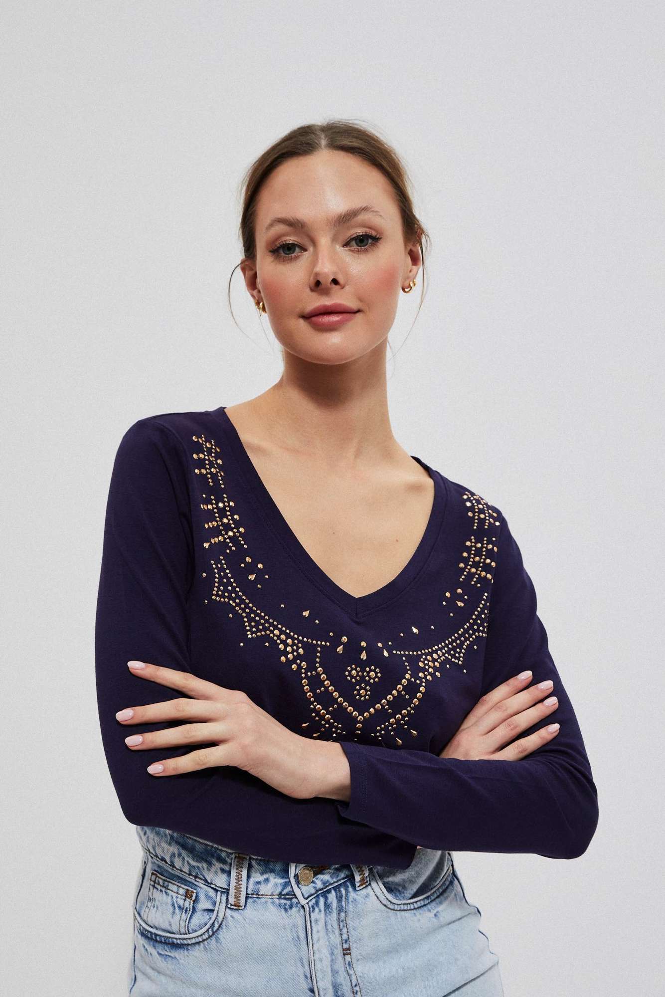 Cotton blouse with rhinestones