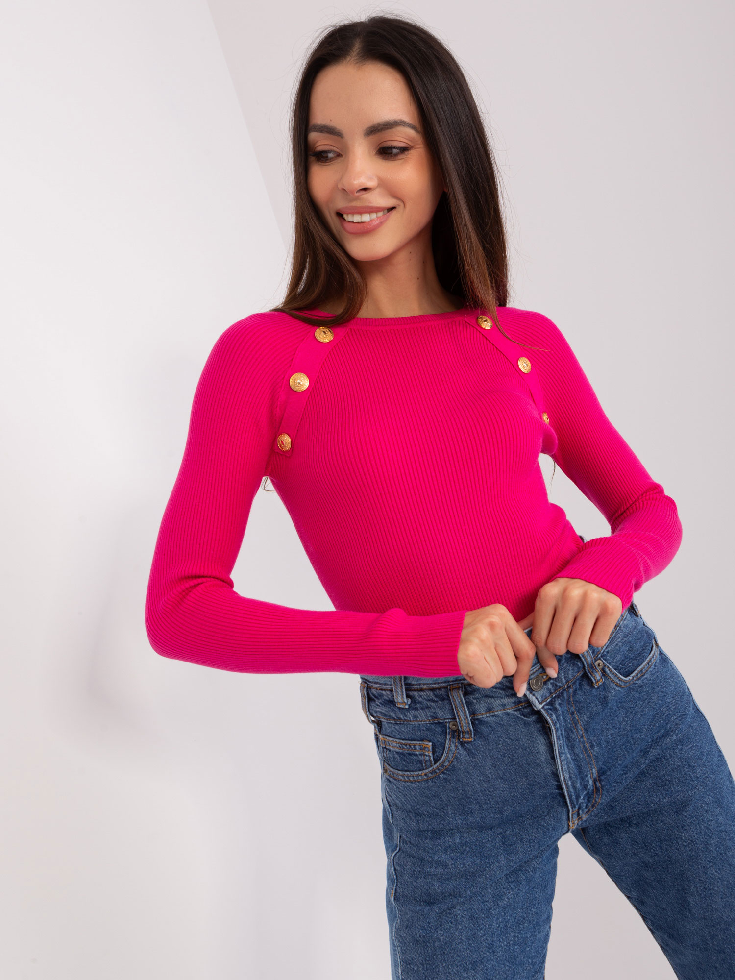 Classic Fuchsia Sweater With A Round Neckline