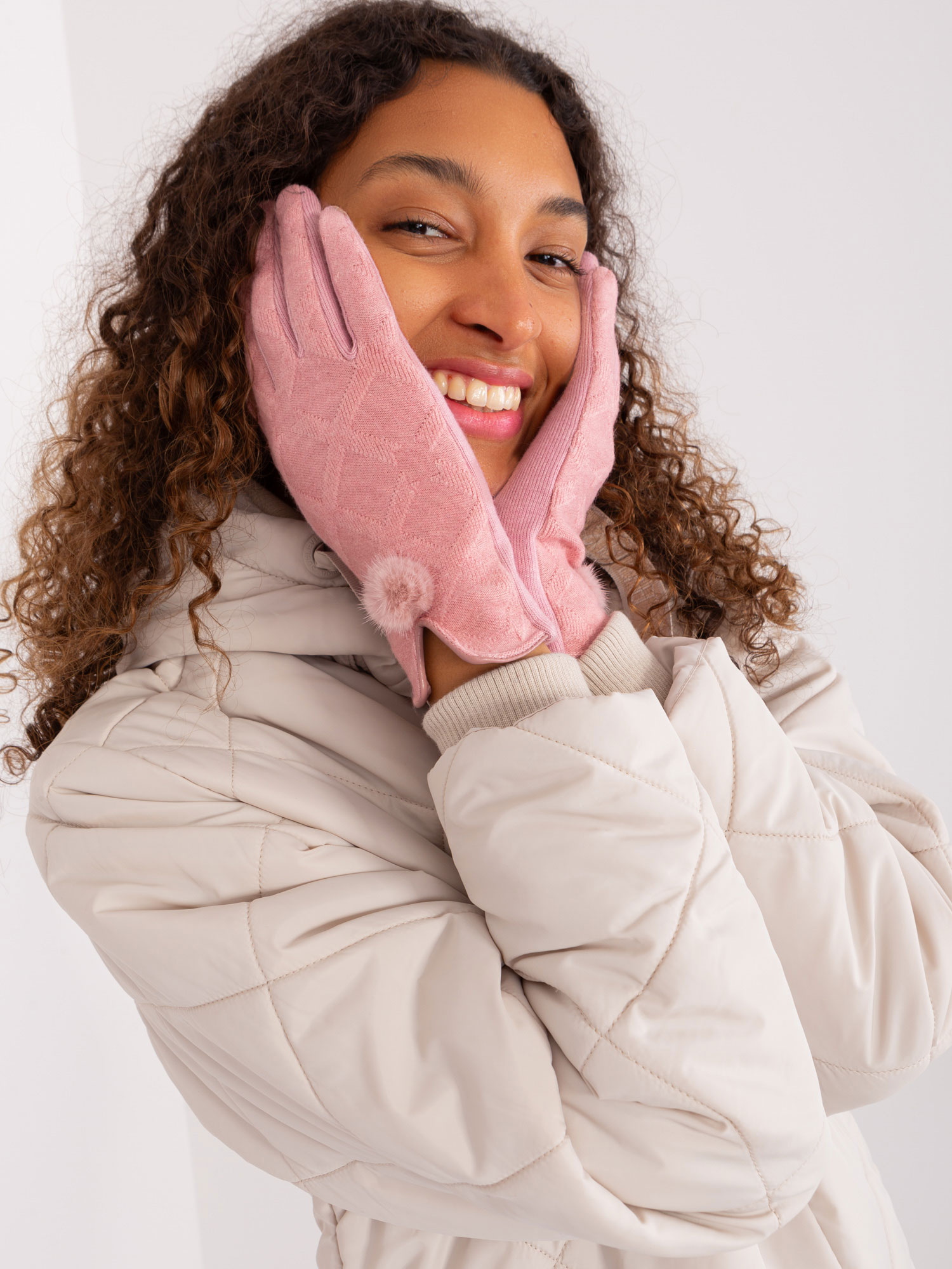 Light Pink Winter Gloves With Insulation