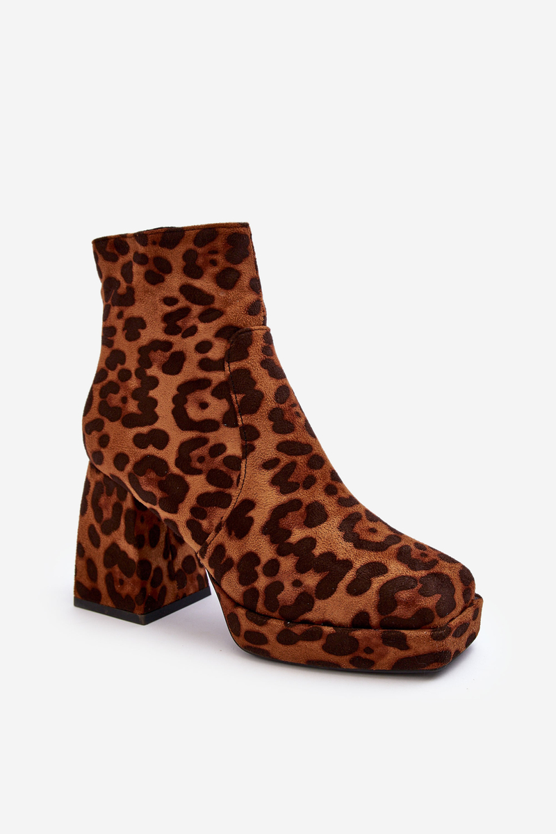Suede ankle boots with sturdy heels, animal pattern, brown Abnous