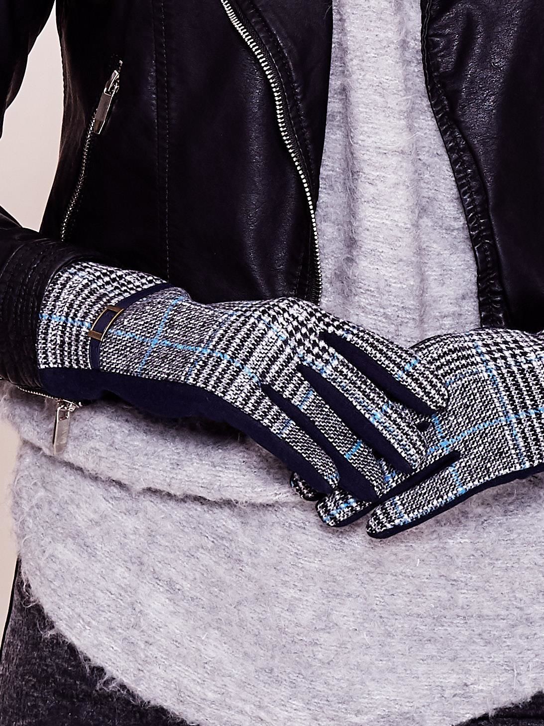 Elegant Dark Blue Gloves With Pattern