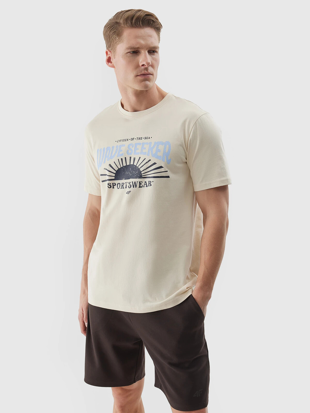 Men's T-shirt With 4F Print - Beige