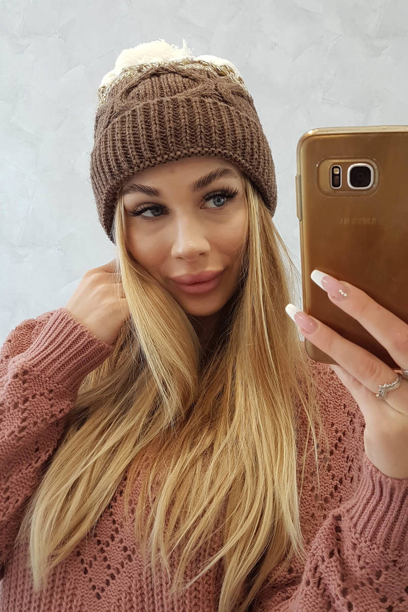 Beanie with fleece Alice K248 cappuccino+ecru