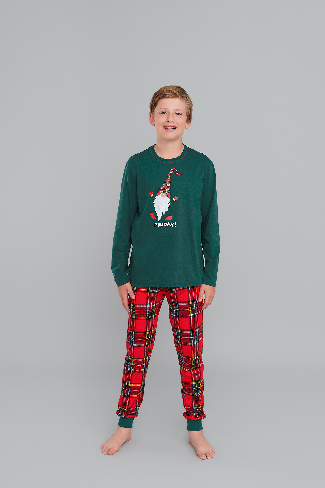 Boys' pyjamas Narwik, long sleeves, long legs - green/print