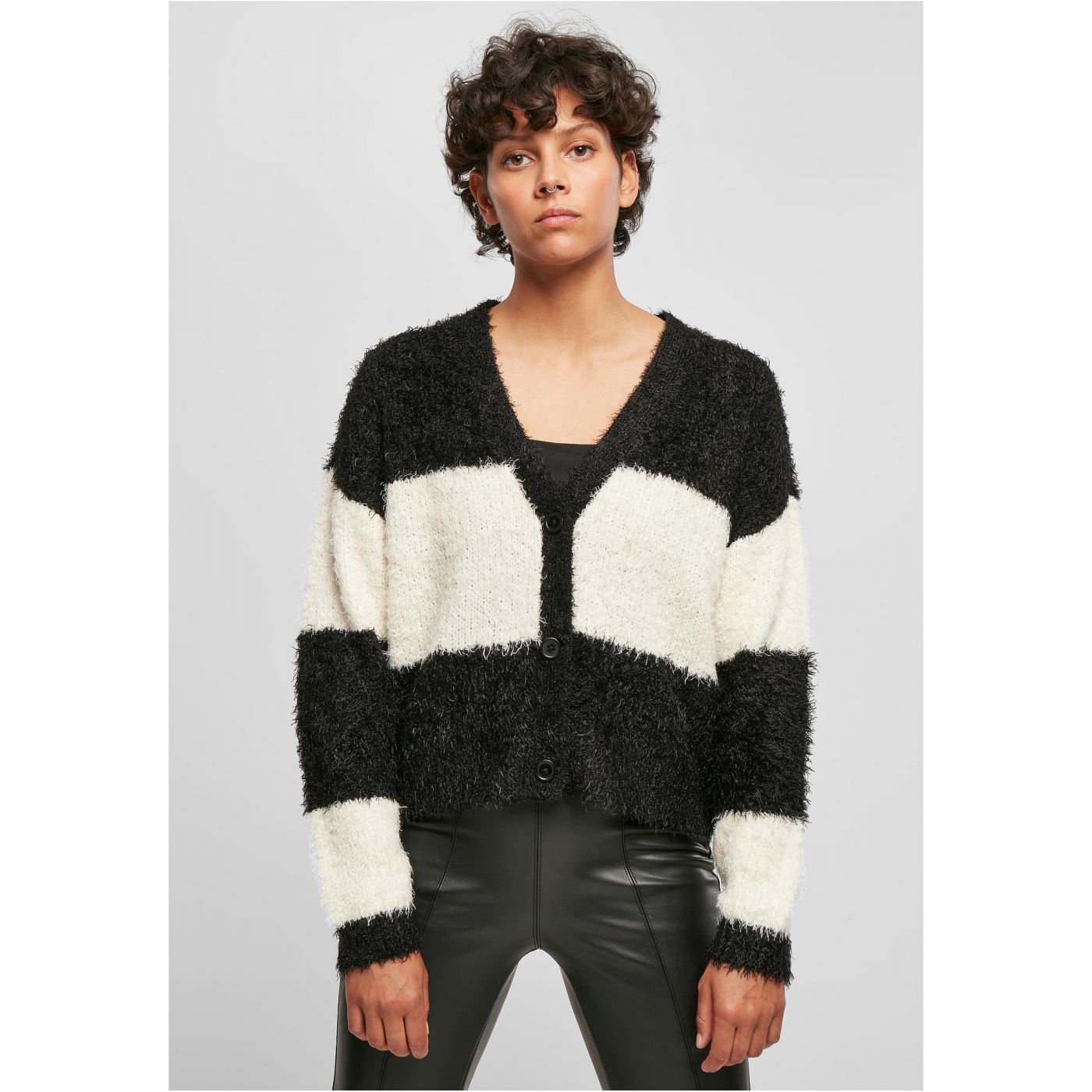 Women's Short Oversized Down Cardigan Black/white Sand