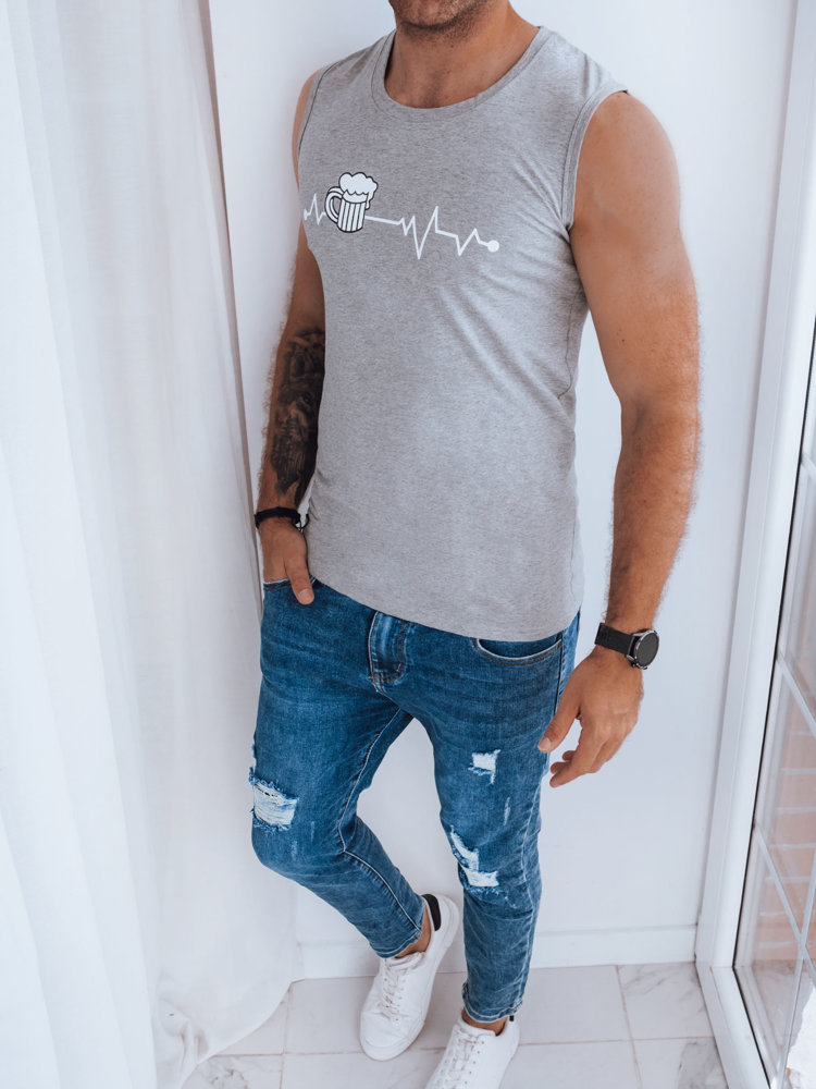 Dstreet Men's Light Grey Sleeveless T-shirt with Print