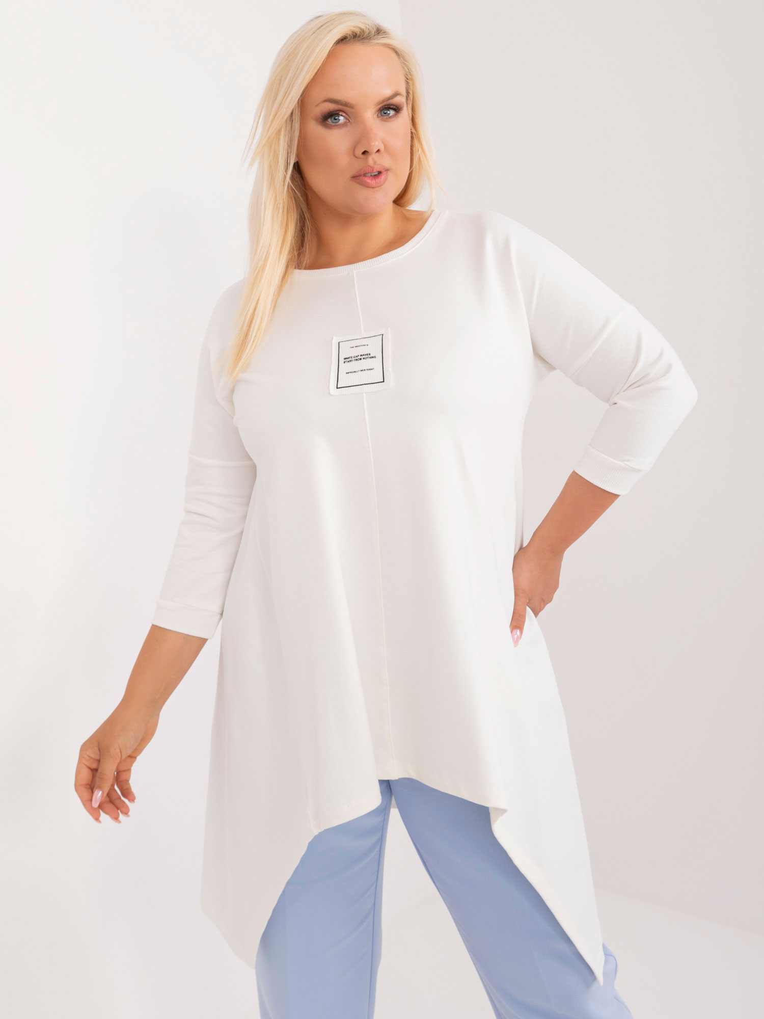 Ecru blouse in cotton plus size with 3/4 sleeves