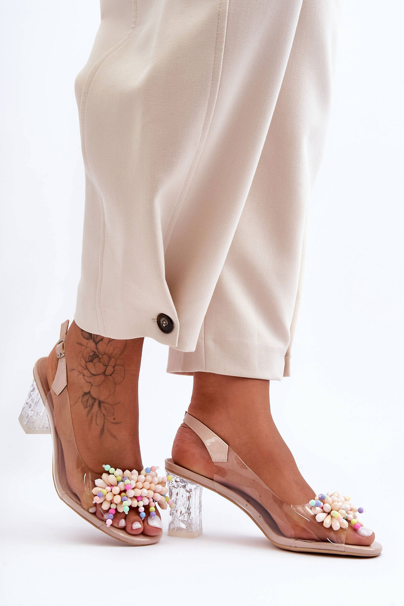 Embellished fashionable heel sandals Beige SBarski