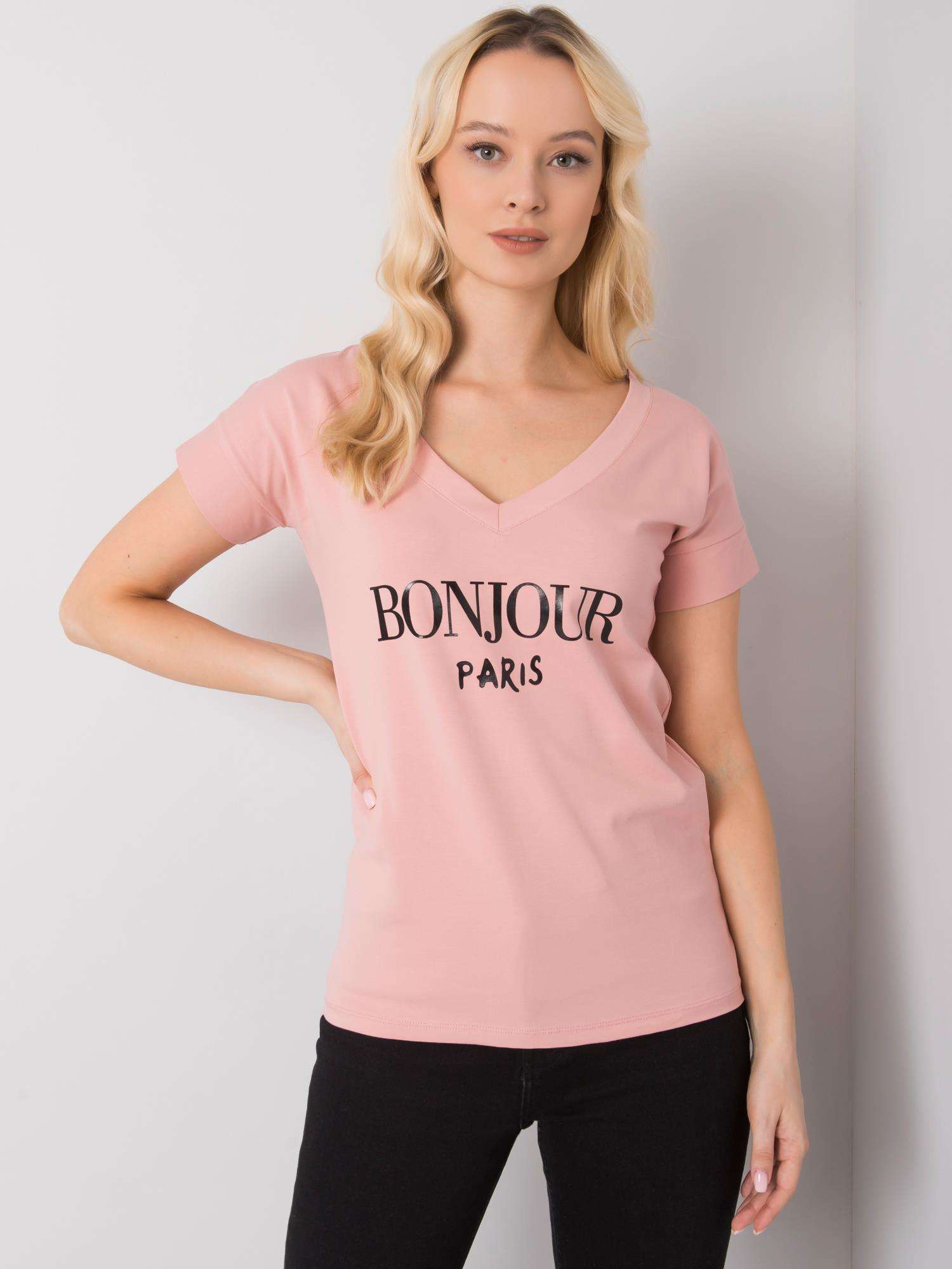 Levně Světle růžové dámské tričko s potiskem
