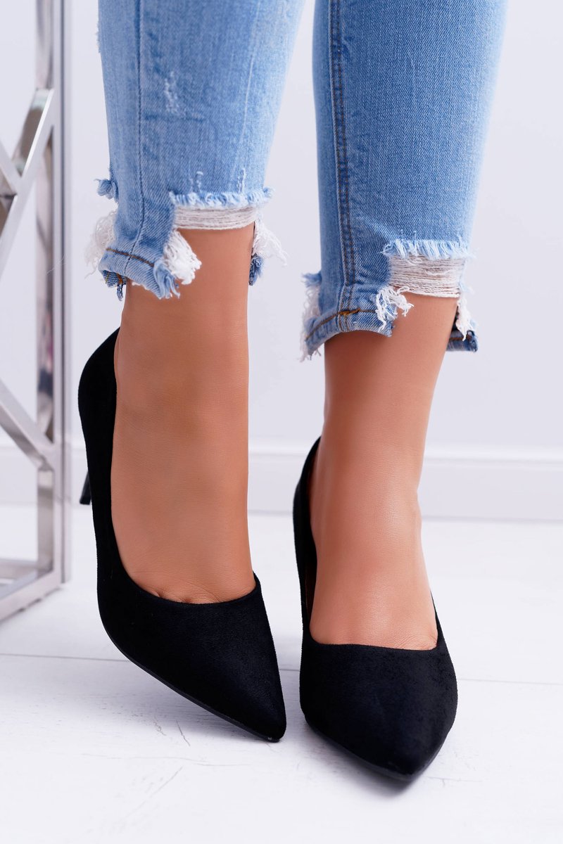 Women's stiletto heels suede black cream