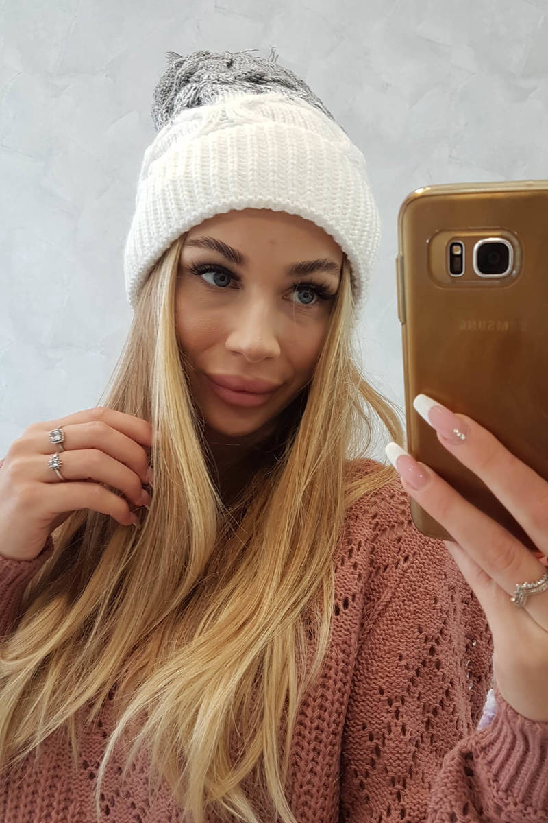 Beanie with fleece Alice K248 white+grey