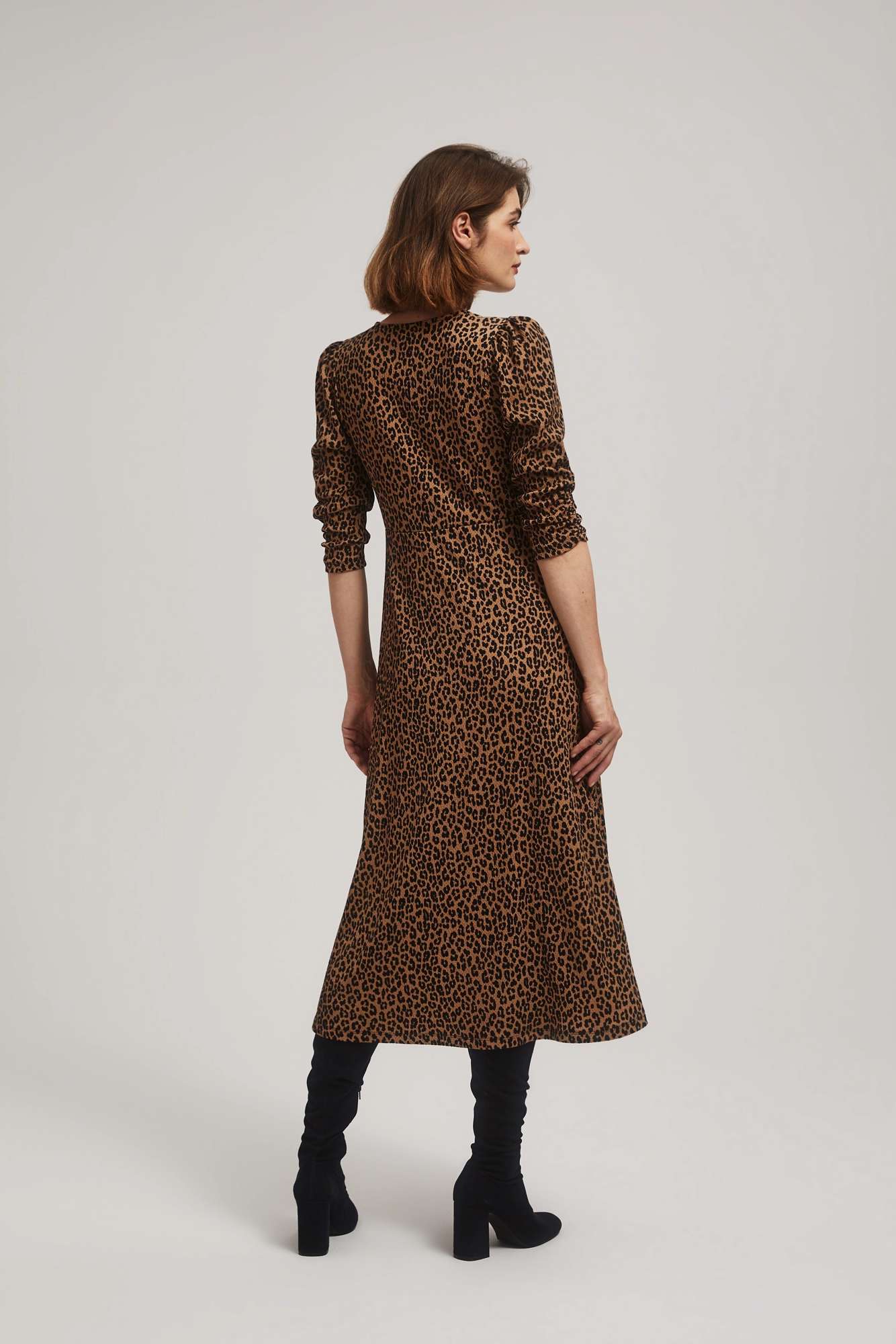 Marisse Brown Leopard Print Midi Dress