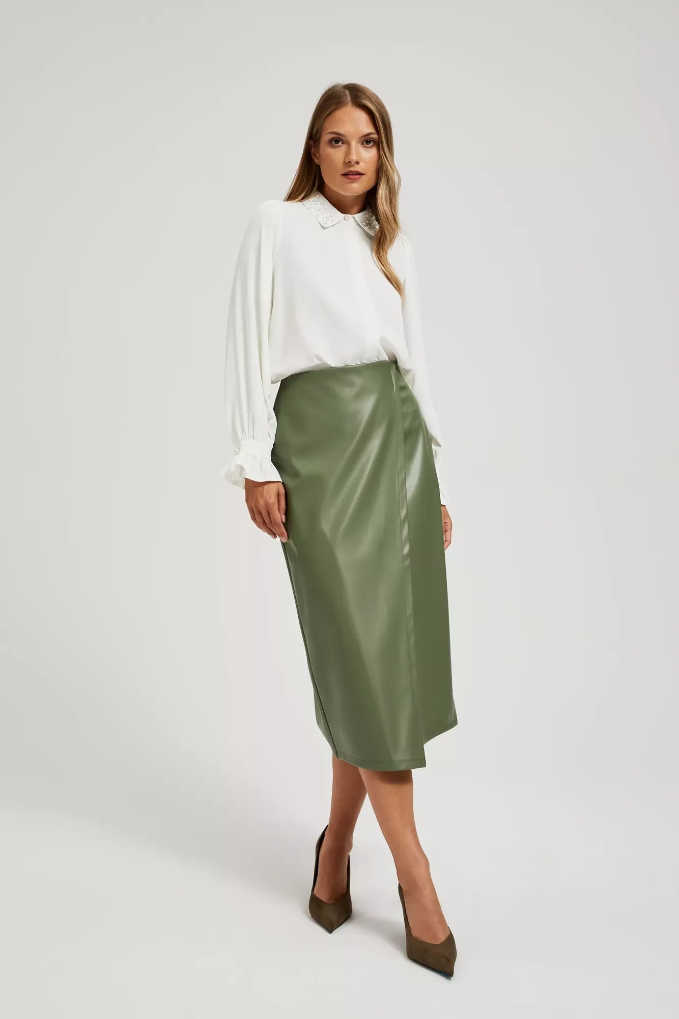 Waxed midi skirt