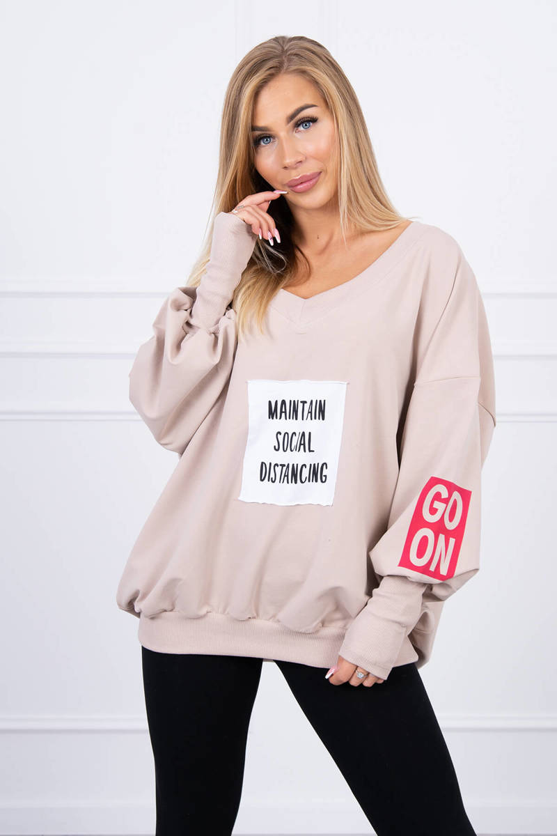 Beige Oversize V-neck Sweatshirt