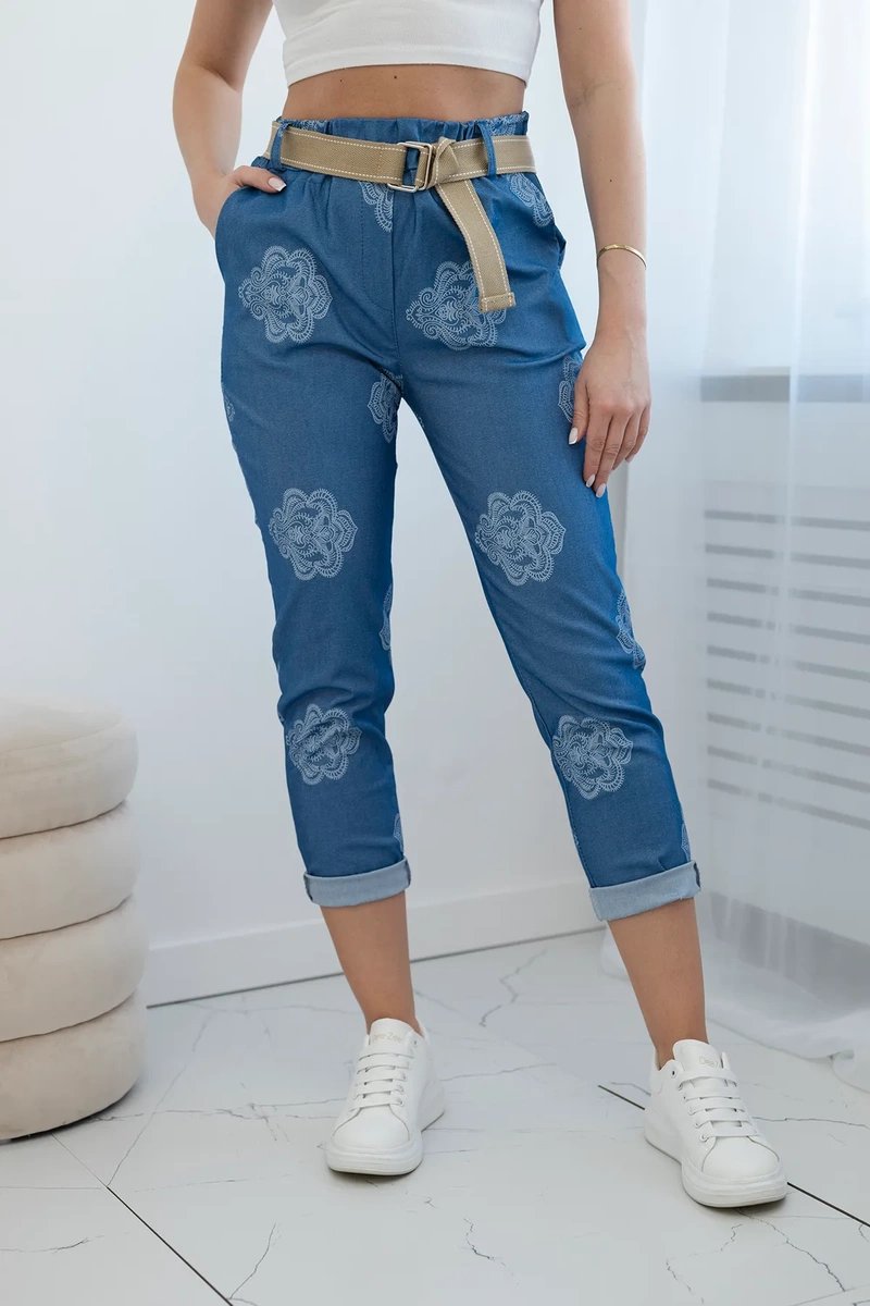 Viscose denim trousers with print