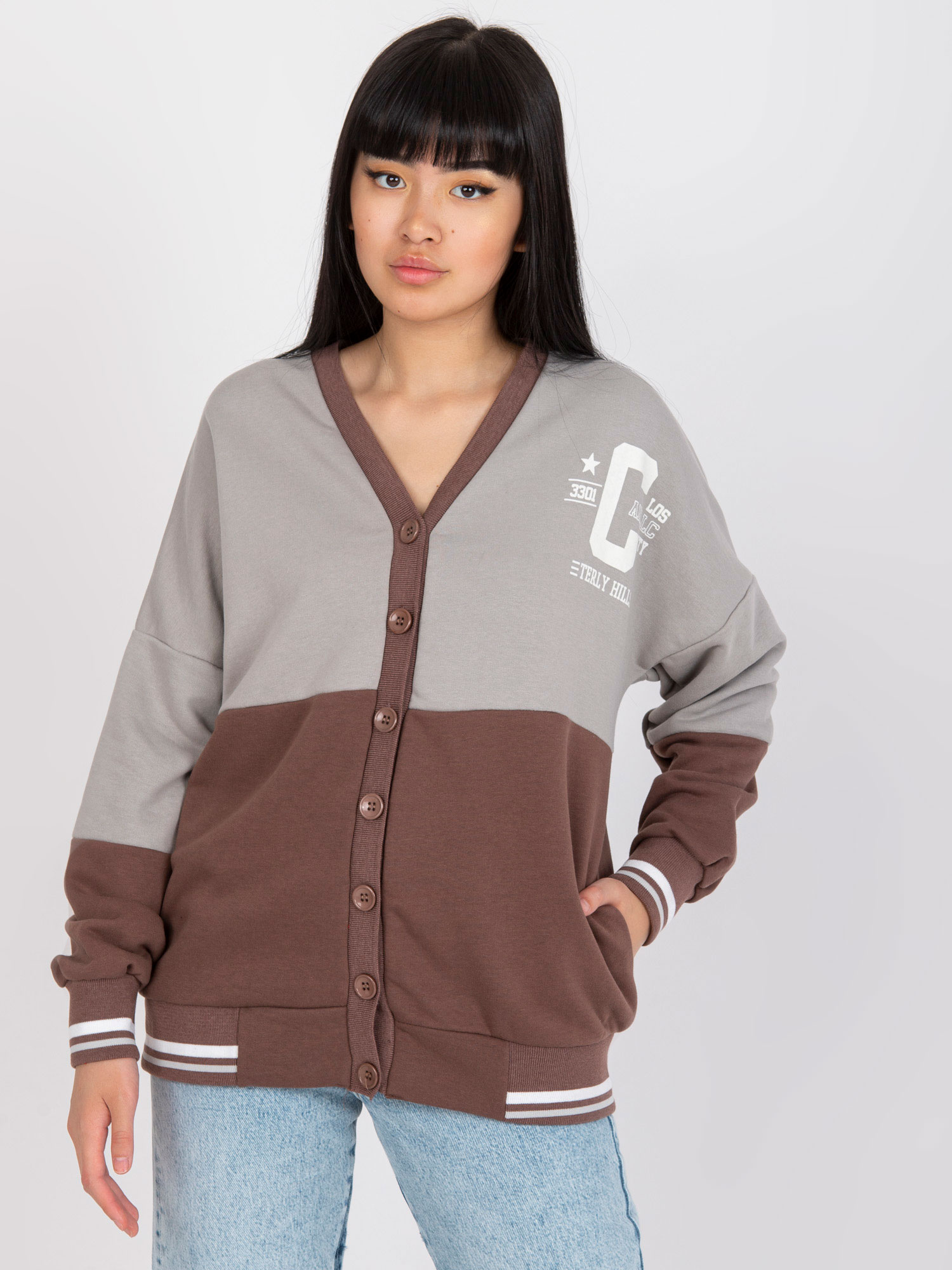 Cotton Grey-brown Sweatshirt With Zipper