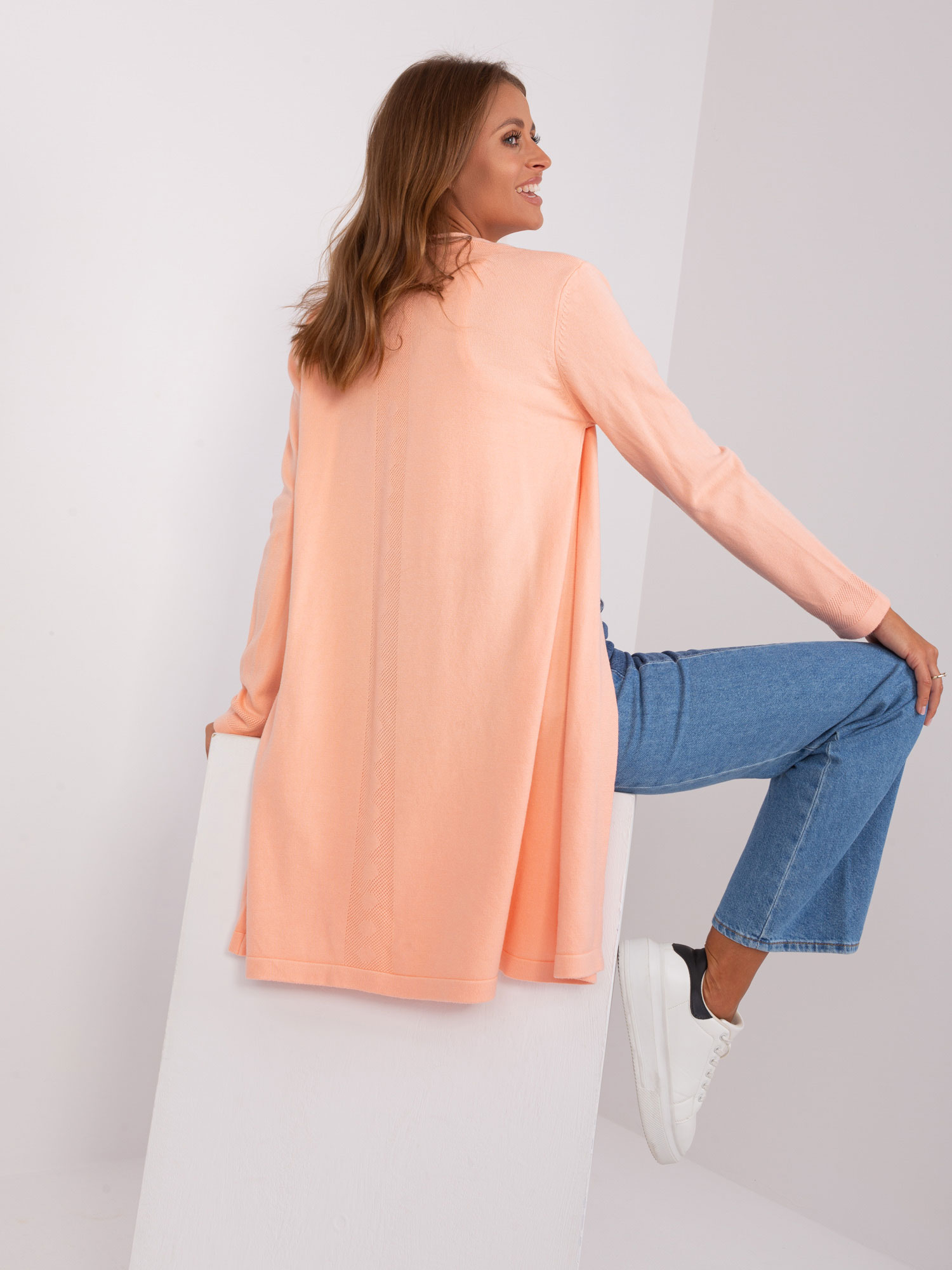 Peach Long Cardigan With Cotton