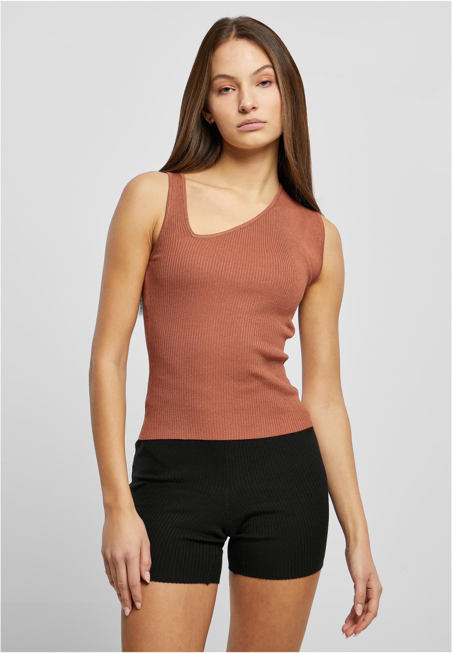 Women's Rib Knit Asymmetrical Terracotta Top