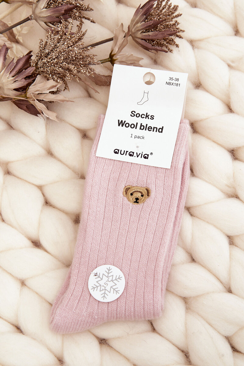 Women's Thick Socks With Teddy Bear, Pink