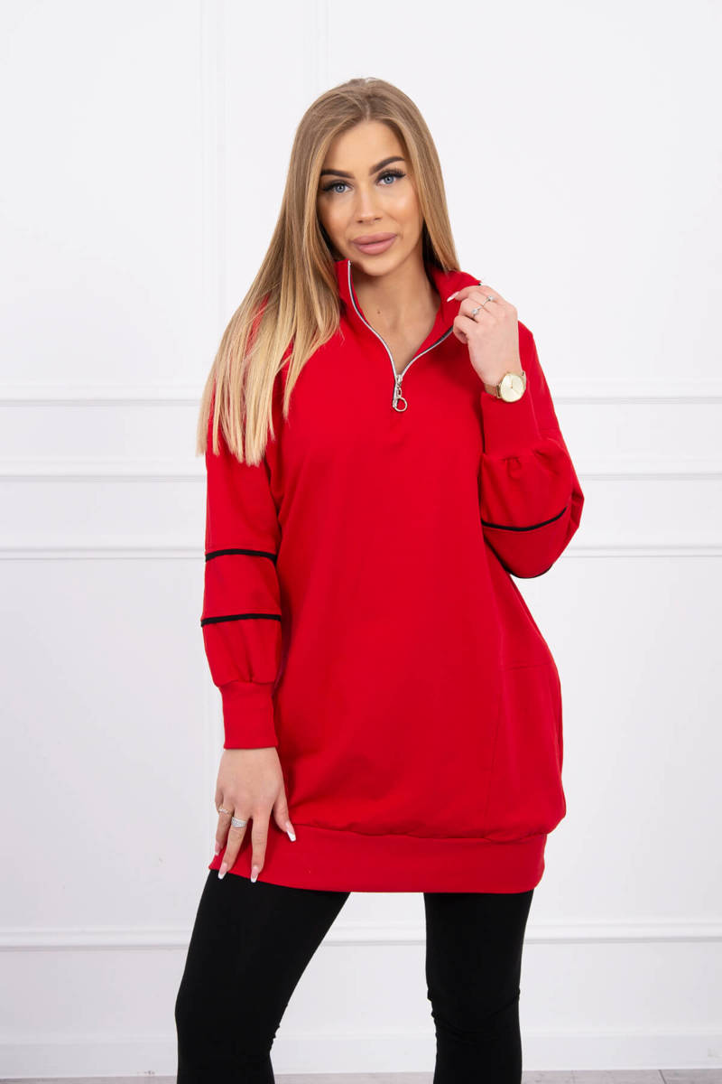 Sweatshirt With Zipper And Pockets Red