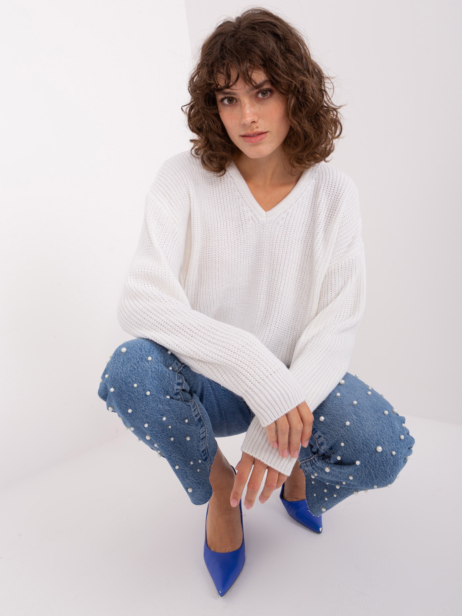 Ecru Oversize Sweater With Wool