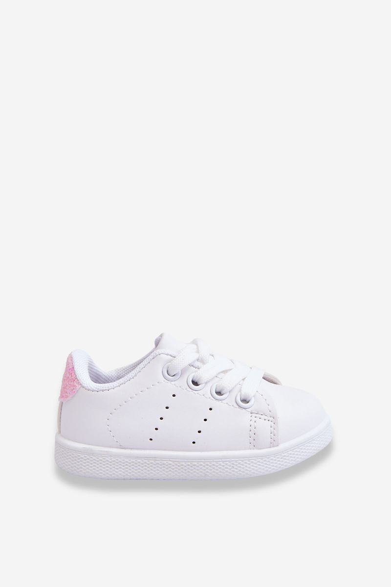 Kids White and Pink Sports Shoes Glossy