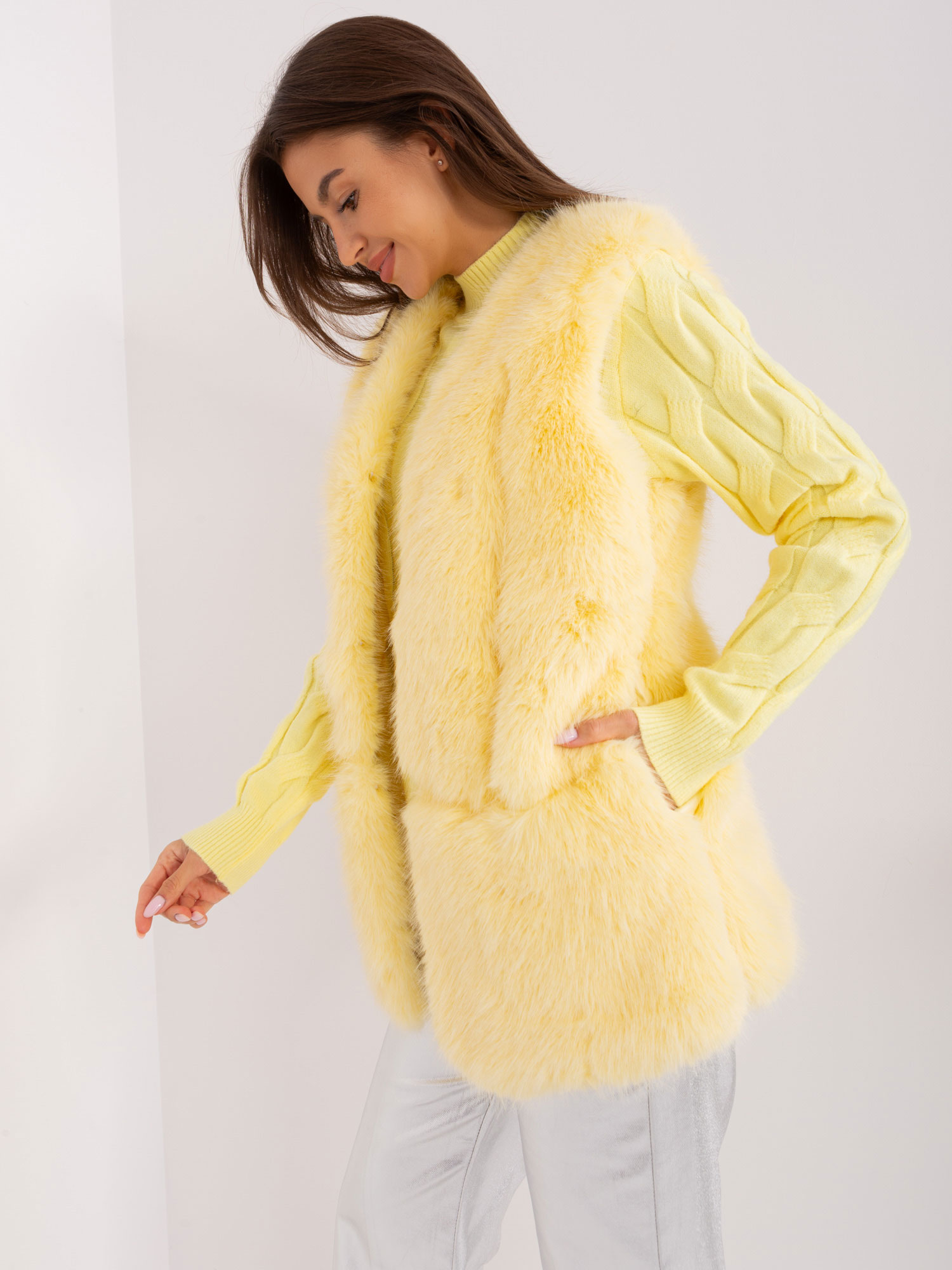 Light Yellow Vest Made Of Eco-fur