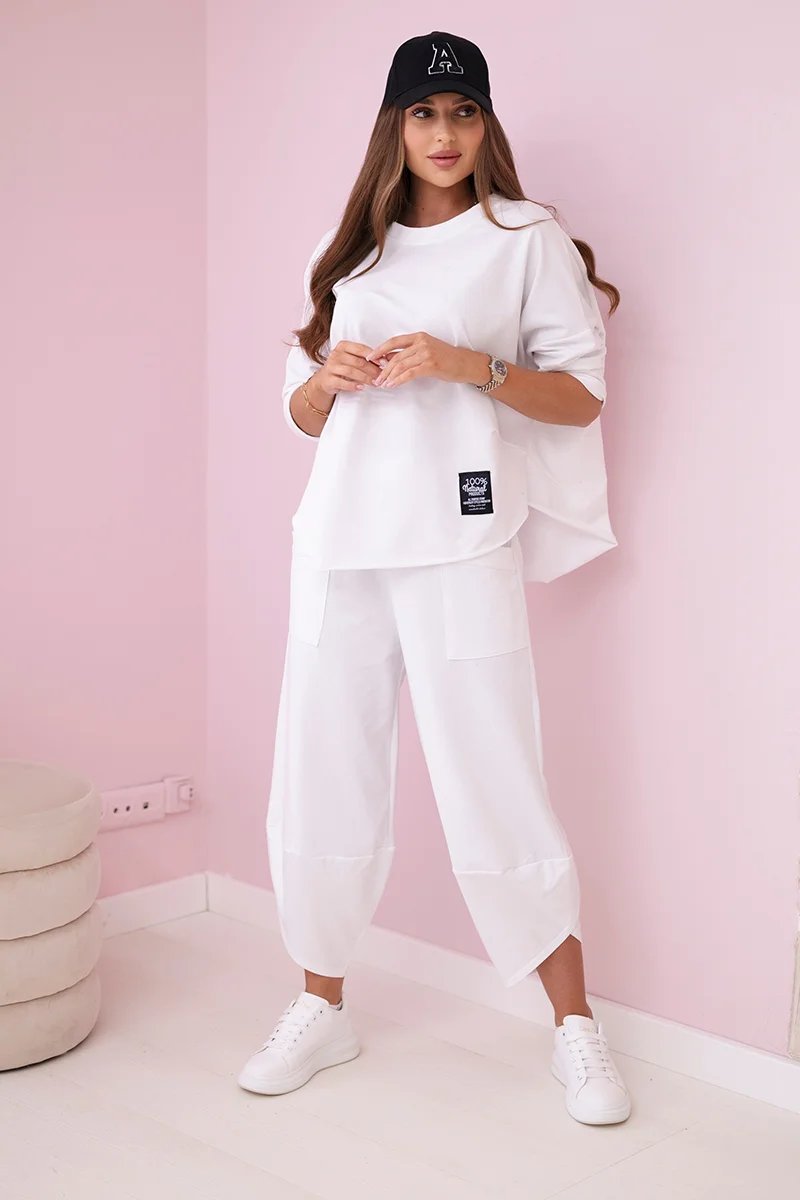 Set of cotton sweatshirt and trousers in white