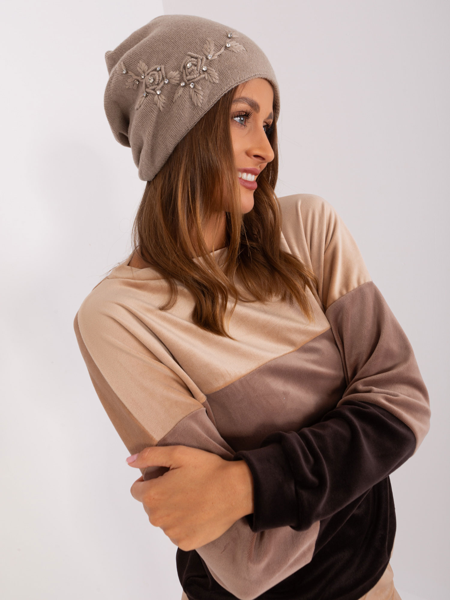 Dark beige women's knitted hat