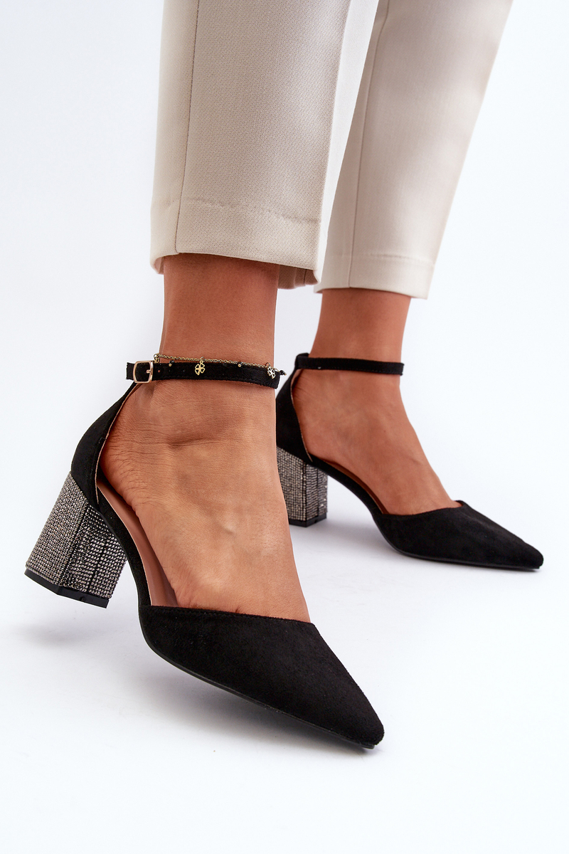 Eco suede pumps with an embellished heel, black Anlitela