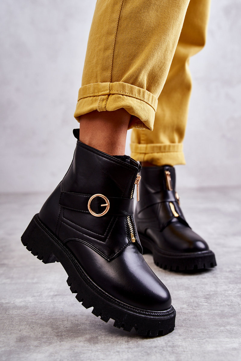 Leather warm boots with zipper black Verina