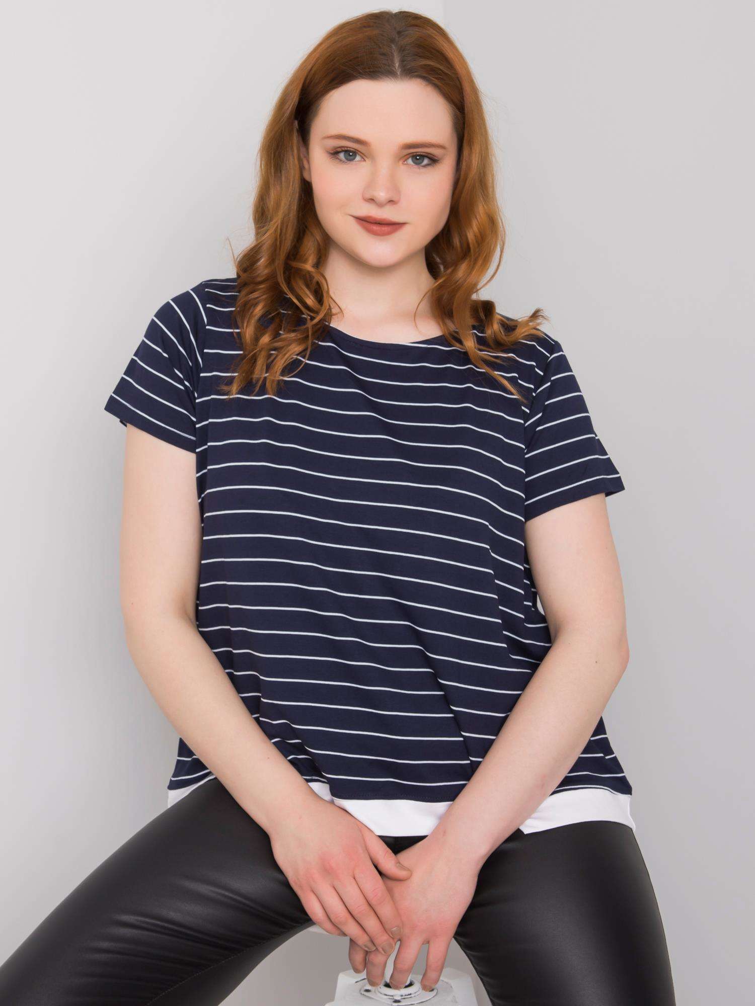 Women's Dark Blue Striped Blouse Of Larger Size