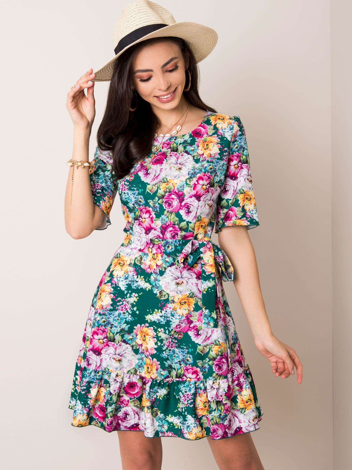 Dark Green Floral Dress